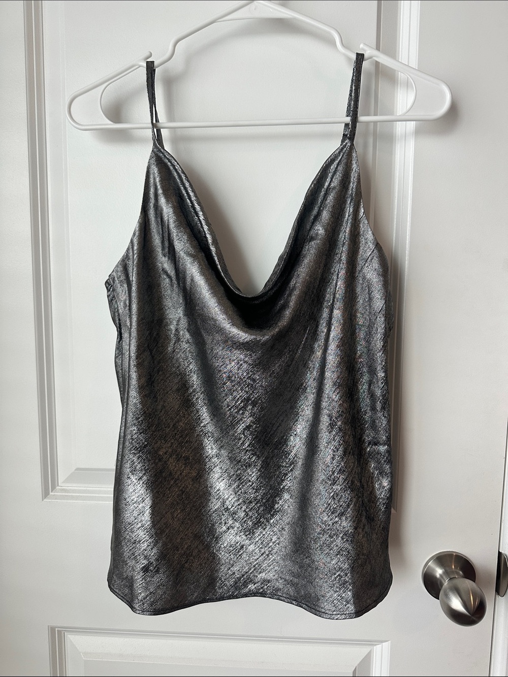 Revel Metallic Silver Cowl Neck Camisole Top